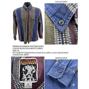 Vtg 90s Karman Western Shirt Men's Medium Southwestern Aztec Stripe Blue Purple